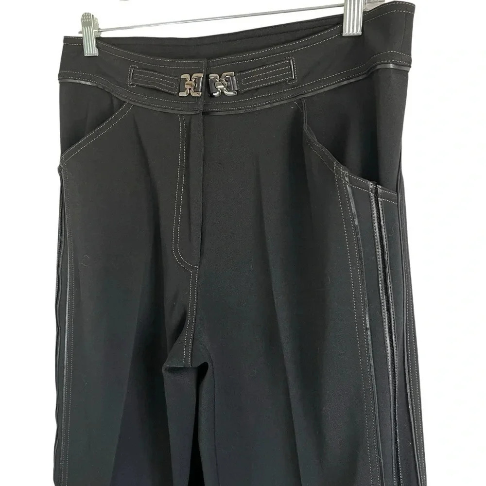 RADZOLI Wide Leg Black Trousers Top Stitch Leather-like Trim Accents Size 8 NWT - Picture 3 of 13